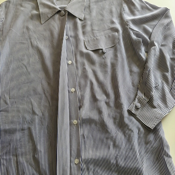 TESS-Vintage-Classic-Blue and White Stripe-Button Down-Blouse-100%-Silk-M - Picture 5 of 14